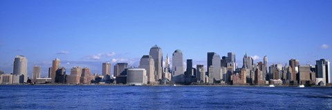 Framed New York City Skyline with Bright Blue Sky and Water Print