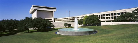 Framed Fountain in front of a library, Lyndon Johnson Presidential Library and Museum, Austin, Texas, USA Print