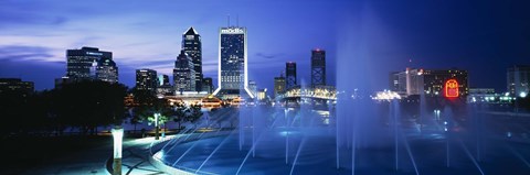 Framed Fountain, Cityscape, Night, Jacksonville, Florida, USA Print