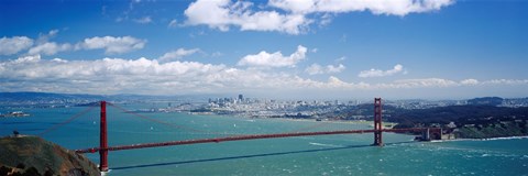 Framed High angle view of a suspension bridge across a bay, Golden Gate Bridge, San Francisco, California, USA Print