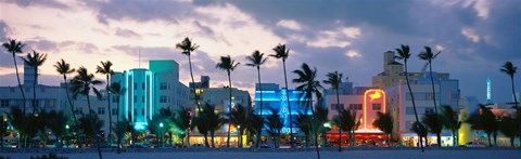 Framed Buildings Lit Up At Dusk, Ocean Drive, Miami Beach, Florida, USA Print
