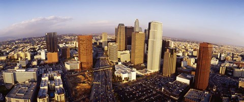 Framed High angle view of the Financial District, Los Angeles, California, USA Print