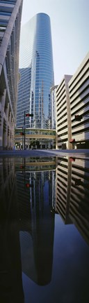 Framed Reflection of buildings on water, Houston, Texas, USA Print