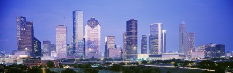 Framed Houston Skyline Lit Up, Texas Print