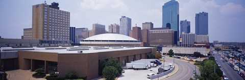 Framed High Angle View Of Office Buildings In A City, Dallas, Texas, USA Print