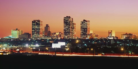 Framed Fort Worth at dusk, Texas Print