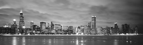Framed Black and White view of Buildings at the waterfront, Chicago, Illinois Print