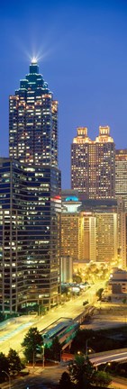 Framed Skyscrapers lit up at night, Atlanta, Georgia, USA Print