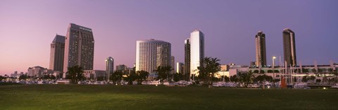 Framed Marina Park And Skyline At Dusk, San Diego, California, USA Print