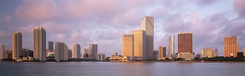 Framed Waterfront And Skyline At Dusk, Miami, Florida, USA Print