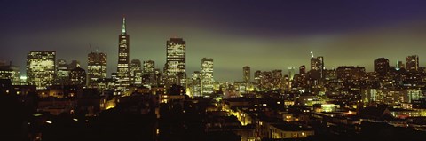 Framed Buildings Lit Up At Night, San Francisco, California, USA Print