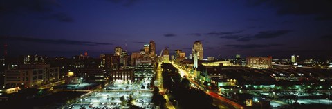 Framed High Angle View Of A City Lit Up At Dusk, St. Louis, Missouri, USA Print