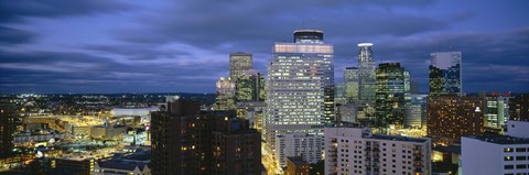 Framed Buildings Lit Up At Dusk, Minneapolis, Minnesota Print