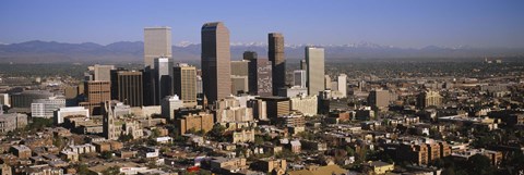 Framed Denver Skyscrapers with mountains in the background, Colorado Print