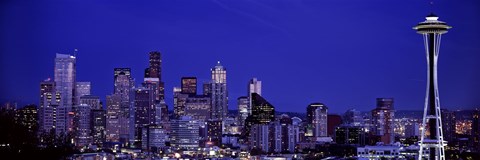 Framed Seattle Skyline at Night Print