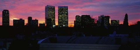 Framed Silhouette of buildings in a city, Century City, Los Angeles, California Print