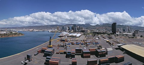 Framed Cargo containers at a harbor, Honolulu, Oahu, Hawaii, USA 2007 Print