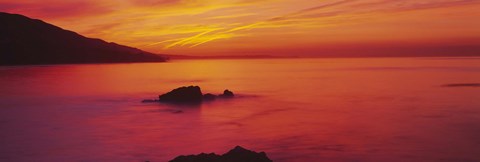 Framed Panoramic view of the sea at dusk, Leo Carillo State Park, Carillo, Los Angeles County, California, USA Print