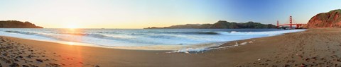 Framed Footprints on the beach, Golden Gate Bridge, San Francisco, California, USA Print