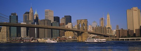 Framed Suspension bridge with skyscrapers in the background, Brooklyn Bridge, East River, Manhattan, New York City Print
