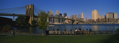Framed Brooklyn Bridge with skyscrapers in the background, East River, Manhattan, New York City Print