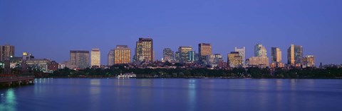 Framed Buildings at the waterfront lit up at night, Boston, Massachusetts, USA Print