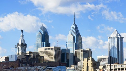 Framed Skyscrapers in a city, Liberty Place, Philadelphia, Pennsylvania, USA Print
