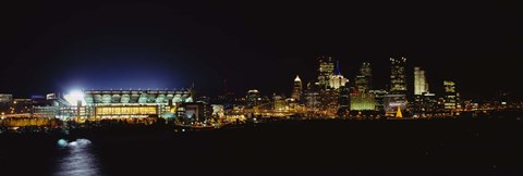 Framed Stadium lit up at night in a city, Heinz Field, Three Rivers Stadium,Pittsburgh, Pennsylvania, USA Print