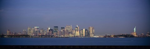 Framed New York Waterfront at Night with the Statue of Liberty Print
