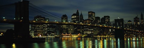 Framed Brooklyn Bridge at Night, New York City Print