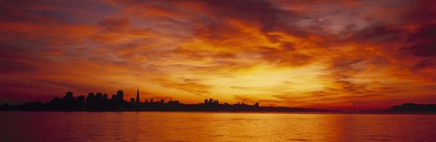 Framed Silhouette of buildings at the waterfront, San Francisco, California, USA Print