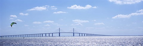 Framed Sunshine Skyway Bridge with Parachuter, Tampa Bay, Florida Print