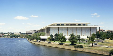 Framed Buildings along a river, Potomac River, John F. Kennedy Center for the Performing Arts, Washington DC, USA Print