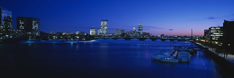 Framed Buildings lit up at dusk, Charles River, Boston, Massachusetts, USA Print