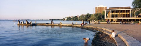 Framed Group of people at a waterfront, Lake Mendota, University of Wisconsin, Memorial Union, Madison, Wisconsin Print