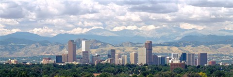 Framed Clouds over skyline and mountains, Denver, Colorado, USA Print