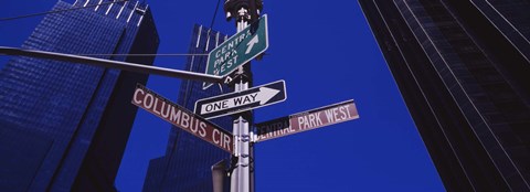 Framed Low angle view of a street name sign, Columbus Circle, Manhattan, New York City, New York State, USA Print