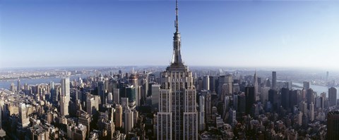 Framed Aerial view of a cityscape, Empire State Building, Manhattan, New York City, New York State, USA Print