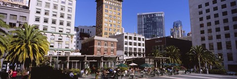 Framed Low angle view of buildings at a town square, Union Square, San Francisco, California, USA Print
