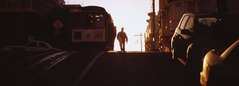 Framed Cable car on the tracks at sunset, San Francisco, California, USA Print