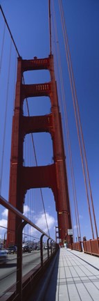 Framed Low angle view of a suspension bridge, Golden Gate Bridge, San Francisco, California, USA Print