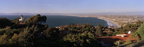 Framed Aerial view of a coastline, Los Angeles Basin, City of Los Angeles, Los Angeles County, California, USA Print