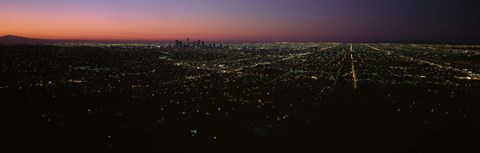 Framed High angle view of a city at night from Griffith Park Observatory, City Of Los Angeles, Los Angeles County, California, USA Print