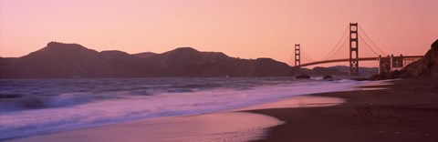 Framed Beach and a suspension bridge at sunset, Baker Beach, Golden Gate Bridge, San Francisco, San Francisco County, California, USA Print