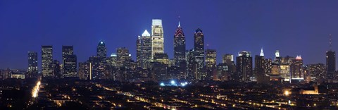 Framed Buildings lit up at night in a city, Comcast Center, Center City, Philadelphia, Philadelphia County, Pennsylvania, USA Print