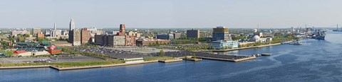 Framed Buildings at the waterfront, Adventure Aquarium, Delaware River, Camden, Camden County, New Jersey, USA Print