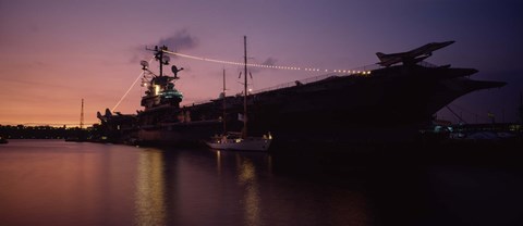Framed Silhouette of an aircraft carrier in the sea, USS Intrepid, New York City, New York State, USA Print
