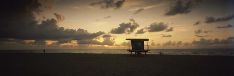 Framed Silhouette of a lifeguard hut on the beach, South Beach, Miami Beach, Miami-Dade County, Florida, USA Print