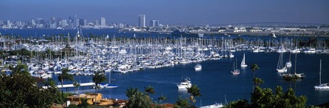 Framed Aerial view of boats moored at a harbor, San Diego, California, USA Print