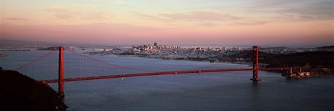 Framed Suspension bridge at dusk, Golden Gate Bridge, San Francisco Bay, San Francisco, California, USA Print